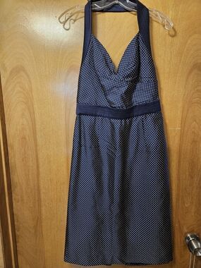 Alexander McQueen Navy Blue Polka Dot Backless Halter Dress